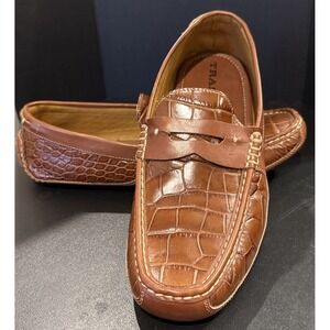 Trask Mens Size 11.5 Brown Leather Penny Loafer Driver Shoes Crocodile Embossed